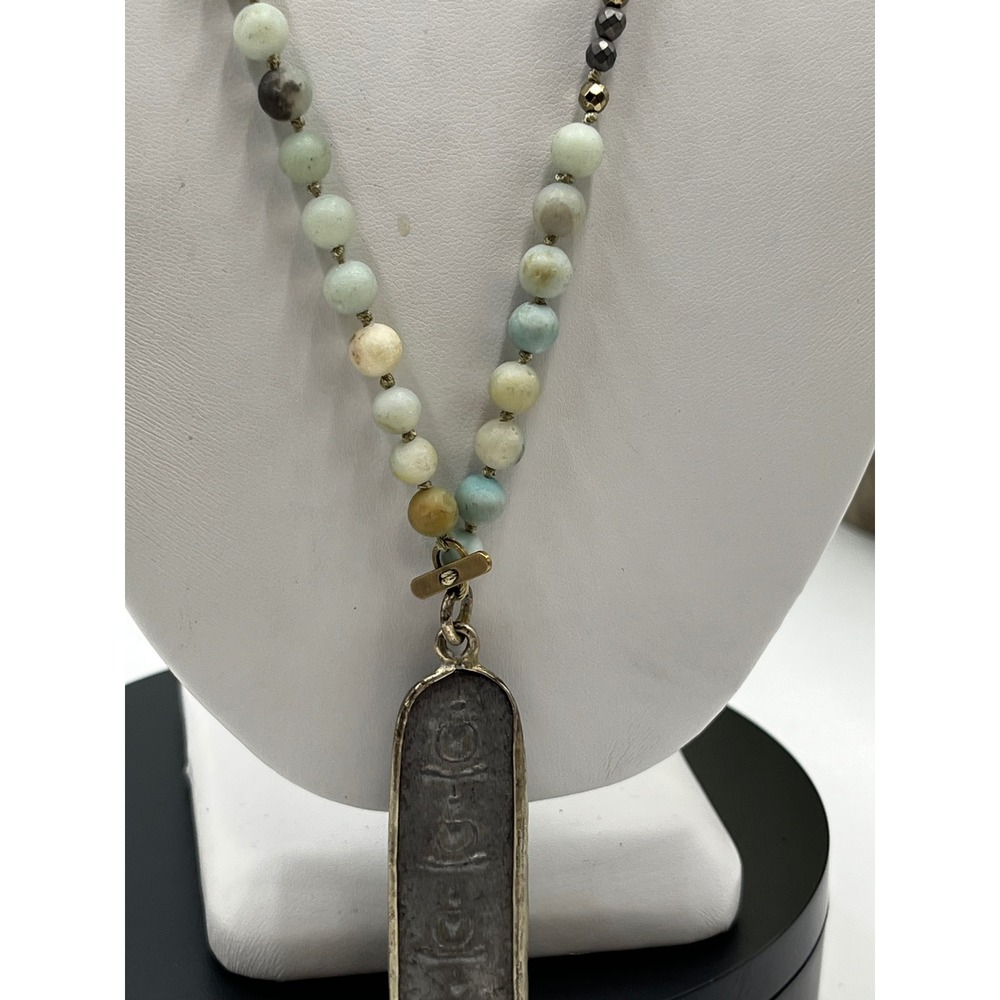 Tibetan Om Mani Padme Hum
Mantra Amulet Pendant Necklace
Boho Amazonite Beads